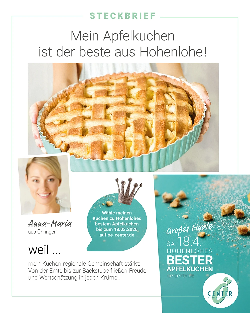 Muster eines Steckbriefs zum Apfelkuchenwettbewerb